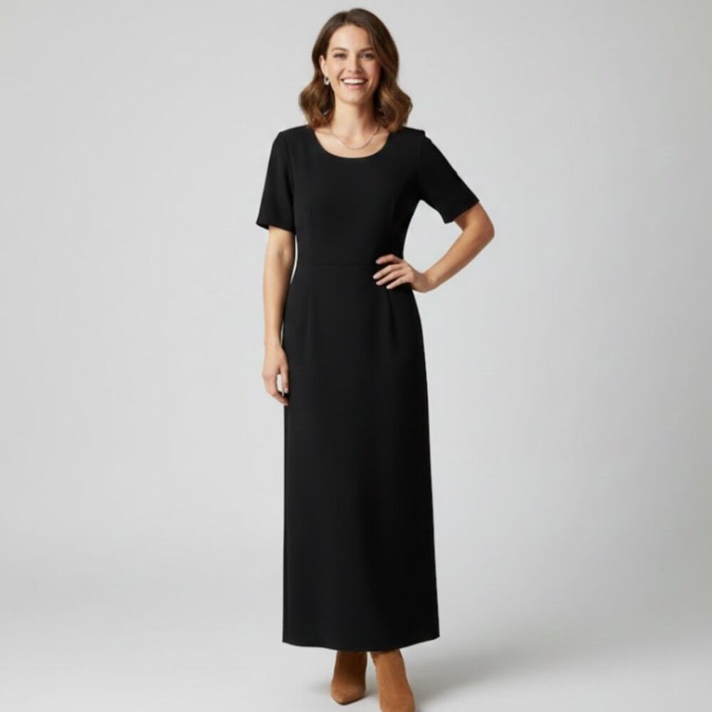 Vintage 80s Black Sheath Dress Linen Blend Maxi Dress Womens 12P Choir Orchestra